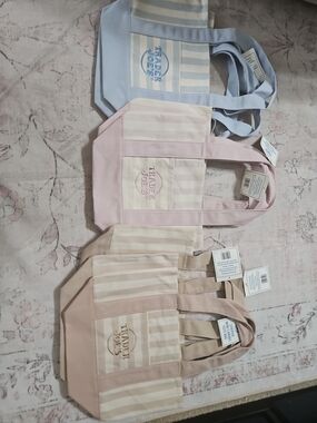 Trader Joe's Mini Canvas Tote Limited Edition Pink Blue Brown NWT Authentic USA
